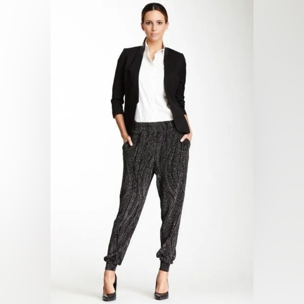 Torn by Ronny Kobo Limor Metallic Harem Style Black/Silver Pants Size S